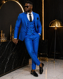 Delli Fashion - Royal Blue Textured sport suit - DLT-00328 Royal Blue Three-Piece Slim Fit Suit for Men, Luxury Modern Formal Wedding & Evening Outfit with Patent Loafers