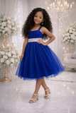 KT-PERA - Royal Blue-  Sleeveless Fit-and-Flare Tulle Party Dress- 2-12 - Elegant Sleeveless Flower Girl Dress with Layered Skirt