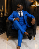 Delli Fashion - Royal Blue Textured sport suit - DLT-00328 Royal Blue Three-Piece Slim Fit Suit for Men, Luxury Modern Formal Wedding & Evening Outfit with Patent Loafers