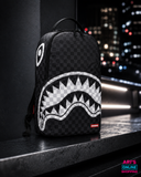 PRE-SALE - Sprayground - BLACK AND WHITE DRIP CHECK SHARK BACKPACK -B8553