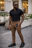 BraveMen - Coffee Brown Textured Sport Pants - Slimfit