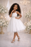 KT-PERA - White -  Sleeveless Fit-and-Flare Tulle Party Dress- 2-12 - Elegant Sleeveless Flower Girl Dress with Layered Skirt